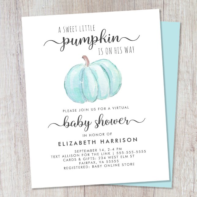 Lámina Invitación a la calabaza azul del niño pequeño vir (Celebrate the upcoming arrival of your autumn baby boy with a pumpkin-themed virtual baby shower)