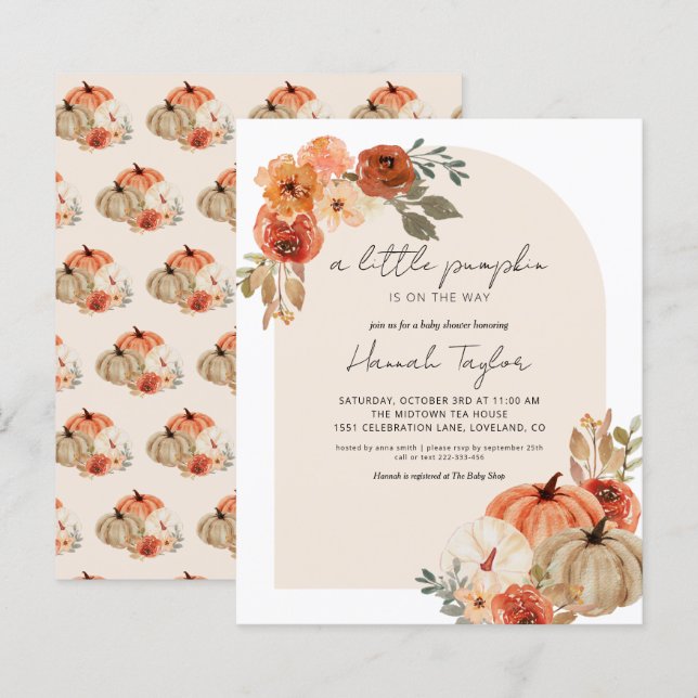 Lámina Invitación a la calabaza pequeña de Baby Shower pa (Anverso / Reverso)