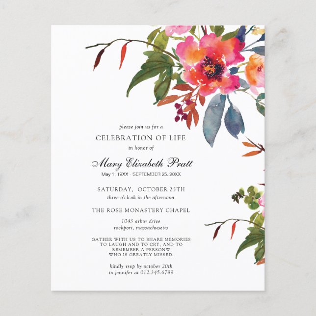Lámina Invitación a la celebración de la vida de las flor (Anverso)