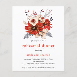 Lámina Invitación a la cena con ensayo de flores rojas de