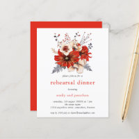 Invitación a la cena con ensayo de flores rojas de
