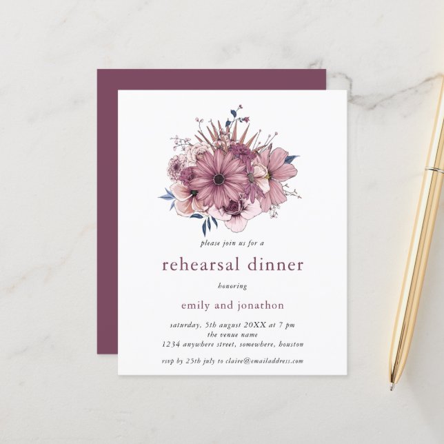Lámina Invitación a la cena de Budget Purple Florals (Anverso/Reverso In Situ)