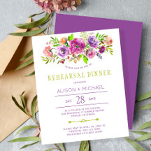Invitación a la cena de ensayo de la boda con flor