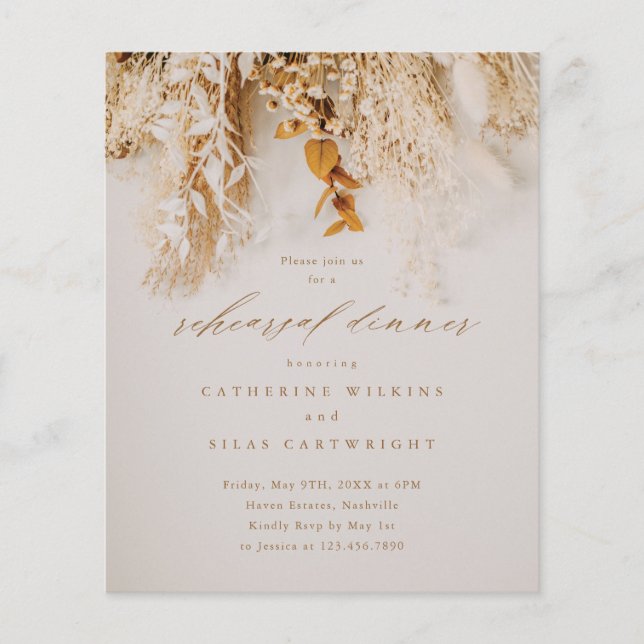 Lámina Invitación a la cena de ensayo floral del Boho de  (Anverso)