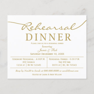 Lámina Invitación a la cena de ensayo simple de oro con p