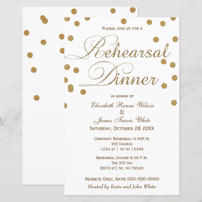 Lámina Invitación a la cena de Purpurina de oro blanco de (Anverso / Reverso)