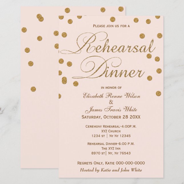 Lámina Invitación a la cena de Purpurina de oro de Rubor  (Anverso / Reverso)