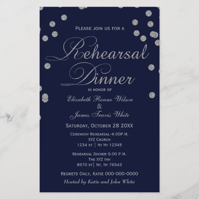 Lámina Invitación a la cena de Purpurina de plata de la M (Anverso)