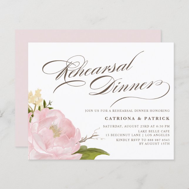 Lámina Invitación a la cena de Rubor Pink Peony (Anverso / Reverso)