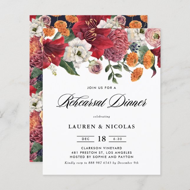 Lámina Invitación a la cena del ensayo Amaryllis botánico (Anverso / Reverso)