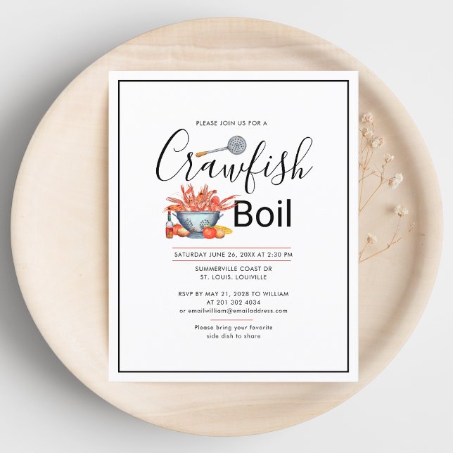 Lámina Invitación a la cocción de la familia de acuarela  (Crawfish Boil Watercolor Family Cookout Invitation)