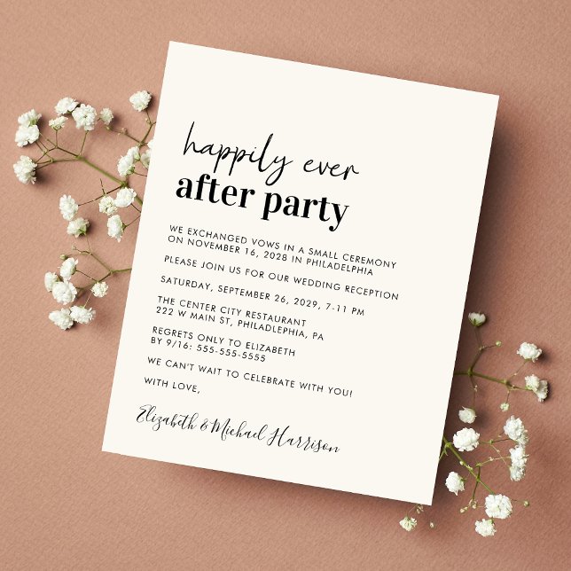 Lámina Invitación a la crema de recepción simple de boda  (A chic and affordable Happily Ever After Party invitation)