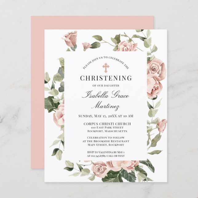 Lámina Invitación a la cristiandad de la cruz floral rosa (Anverso / Reverso)