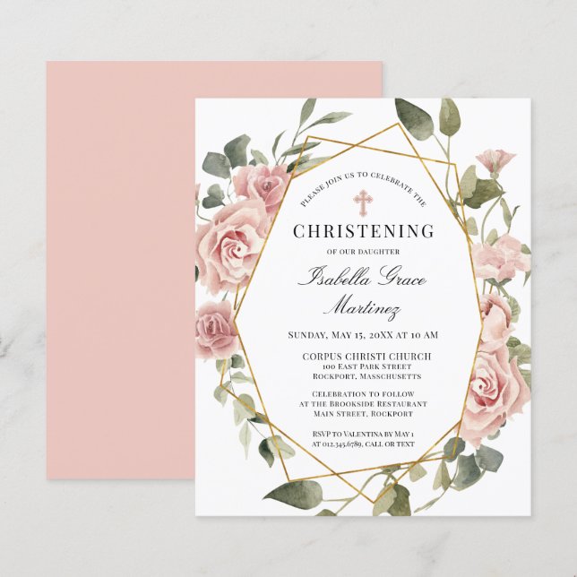 Lámina Invitación a la cristiandad de la cruz floral rosa (Anverso / Reverso)