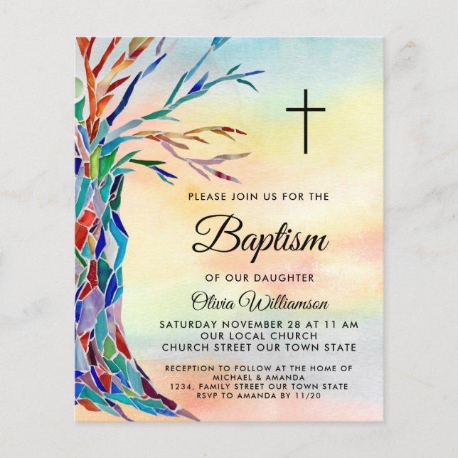 Lámina Invitación a la cristiandad del bautismo colorido  (Anverso)