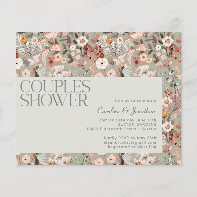 Lámina Invitación a la ducha Boho Botánico Sage Budget (Anverso)