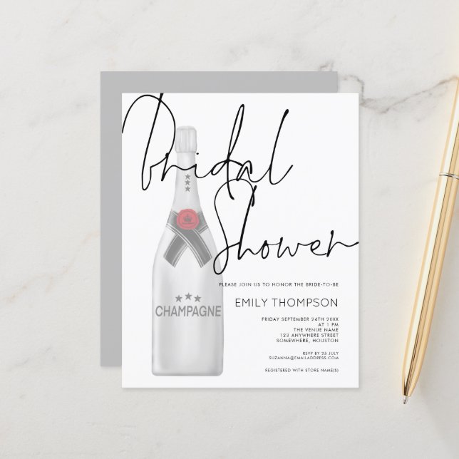 Lámina Invitación a la ducha con botella de champán de pr (Anverso/Reverso In Situ)