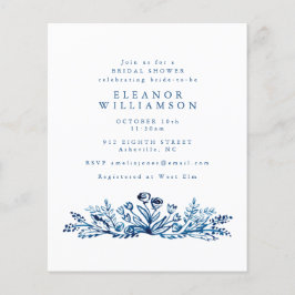 Lámina Invitación a la ducha con flores de tinta azul índ