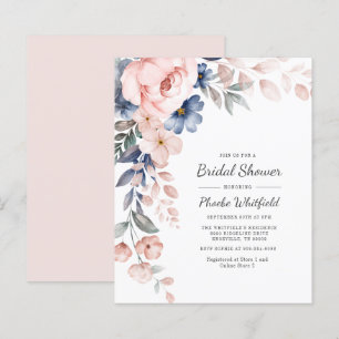 Lámina Invitación a la ducha con guión floral rosado de p
