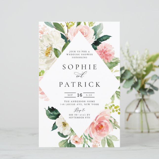 Lámina Invitación a la ducha con marco floral de primaver (Anverso de pie)