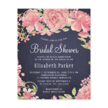 Invitación a la ducha con presupuesto floral rosa 