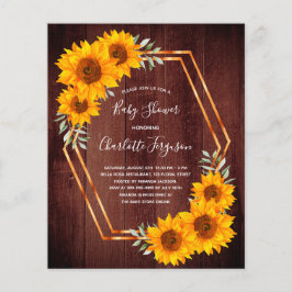 Lámina Invitación a la ducha de bebé de girasoles rústico