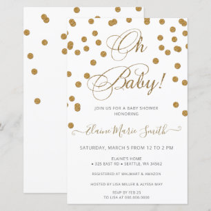 Lámina Invitación a la ducha de bebé de oro blanco y blan