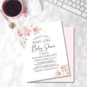 Lámina Invitación a la ducha de bebé rosa floral con pres