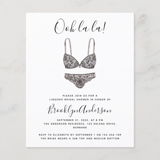 Lámina Invitación a la ducha de BUDGET Ooh La Lingerie (Anverso)