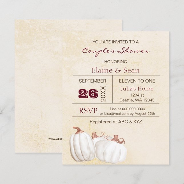 Lámina Invitación a la ducha de la novia con calabaza bla (Anverso / Reverso)