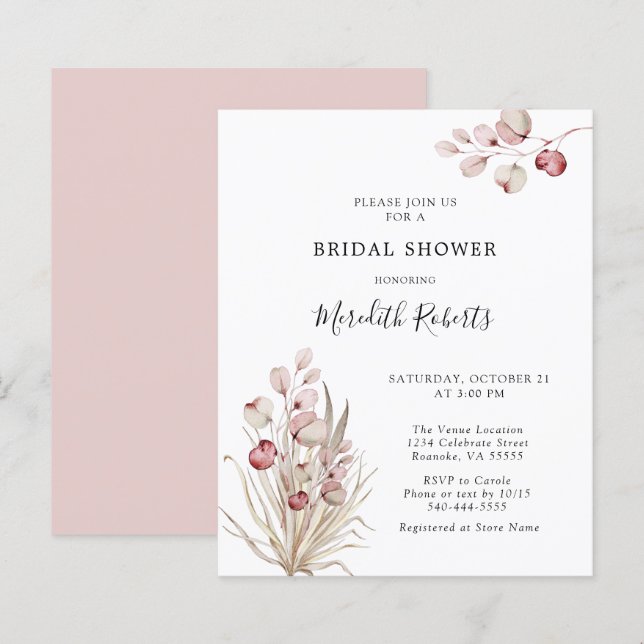 Lámina Invitación a la ducha de la palma del eucalipto ro (Anverso / Reverso)