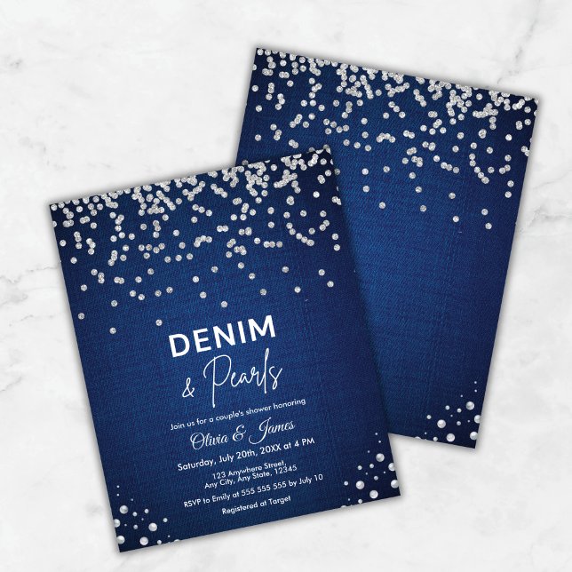 Lámina Invitación a la ducha de la pareja de las Perlas y (Budget Denim and Pearls Couple's Shower Invitation )