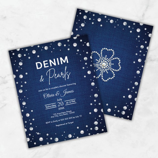Lámina Invitación a la ducha de la pareja de las Perlas y (Budget Denim and Pearls Couple's Shower Invite )