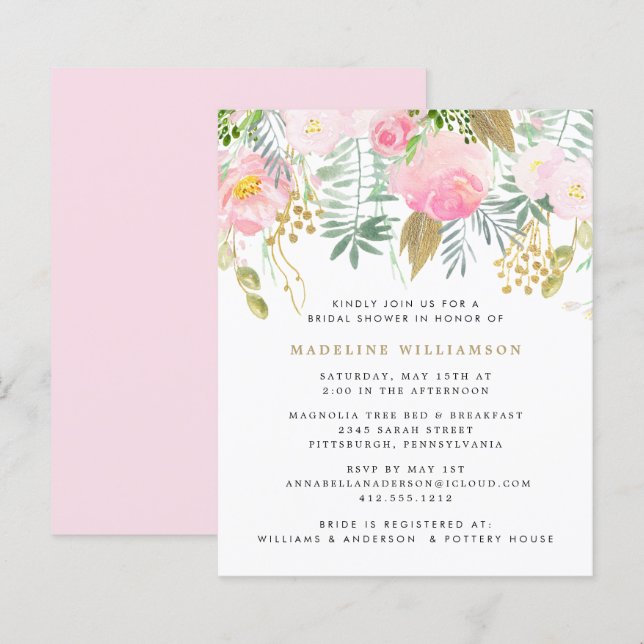 Lámina Invitación a la ducha de la pareja floral Gold de  (Anverso / Reverso)