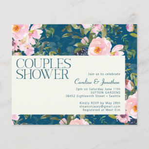 Lámina Invitación a la ducha de las parejas azules floral