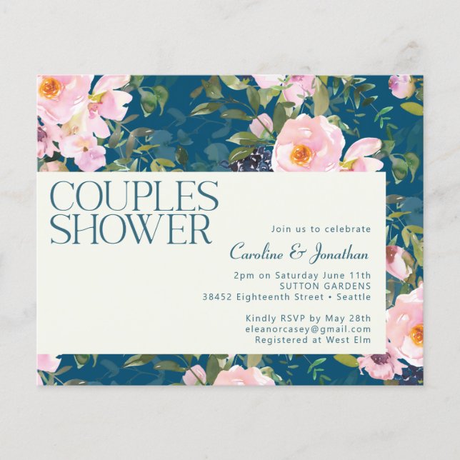 Lámina Invitación a la ducha de las parejas azules floral (Anverso)