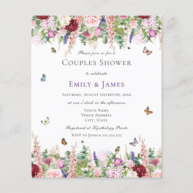 Lámina Invitación a la ducha de las parejas florales de p (Anverso)