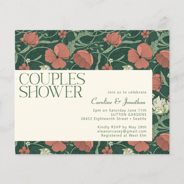 Lámina Invitación a la ducha de las parejas florales verd (Anverso)