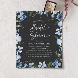 Lámina Invitación a la ducha de Moda azul de carbón veget