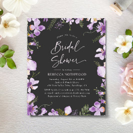 Lámina Invitación a la ducha de novia Black Purple Garden