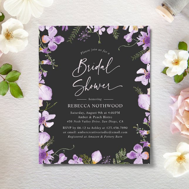 Lámina Invitación a la ducha de novia Black Purple Garden (Subido por el creador)