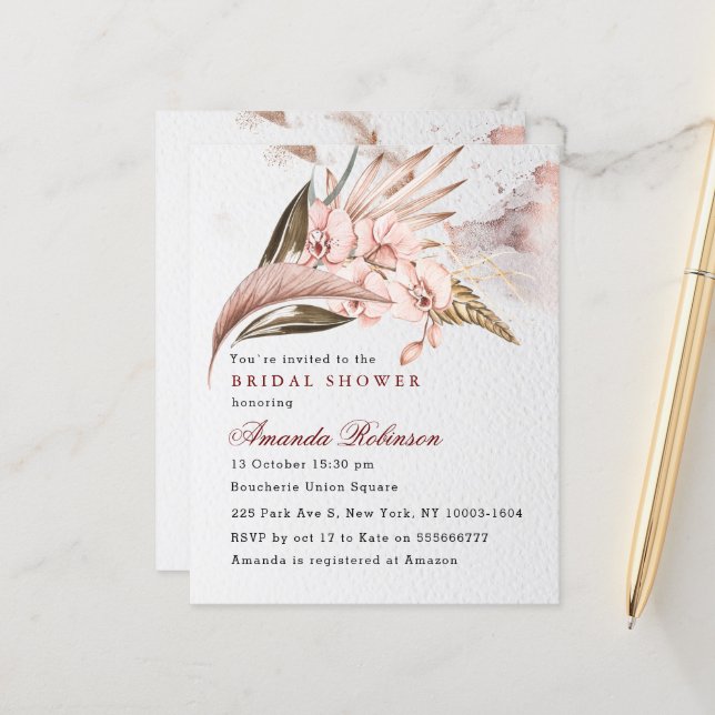 Lámina Invitación a la ducha de novia Boho Orchid Pampas (Anverso/Reverso In Situ)