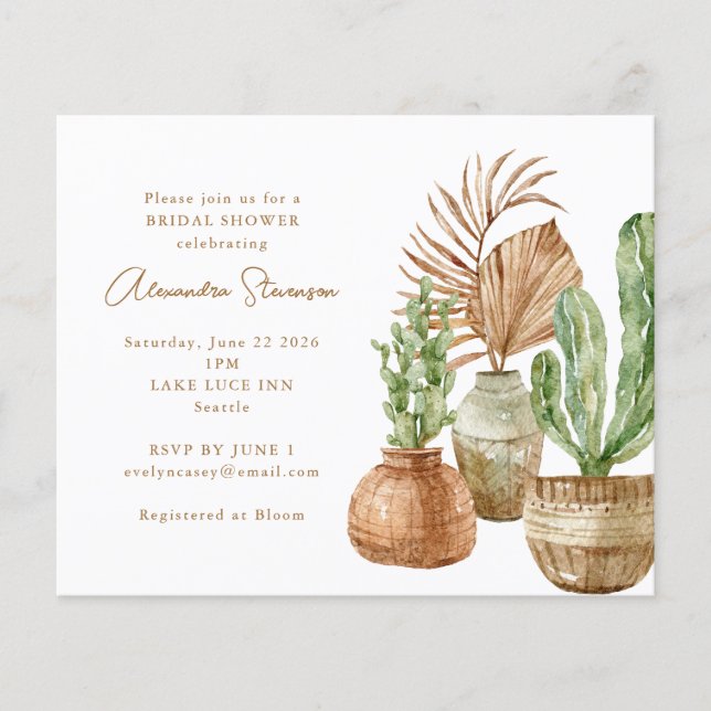 Lámina Invitación a la ducha de novia Cactus Pampas (Anverso)