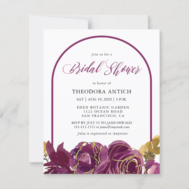 Lámina Invitación a la ducha de novia con arco floral de  (Anverso)