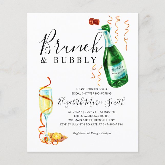 Lámina Invitación a la ducha de novia con botella de brun (Anverso)