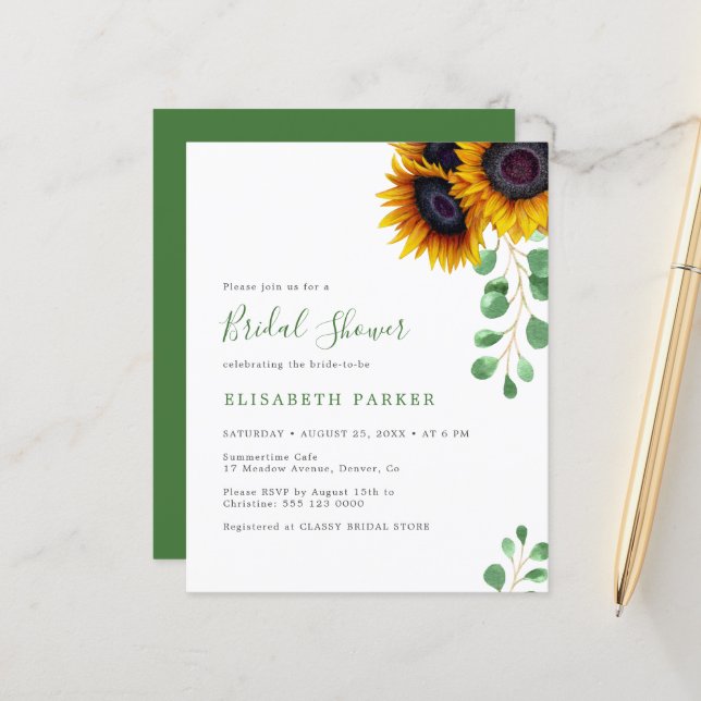 Lámina Invitación a la ducha de novia con flores de sol d (Anverso/Reverso In Situ)