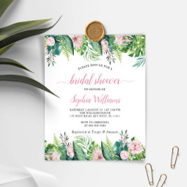 Lámina Invitación a la ducha de novia con flores tropical