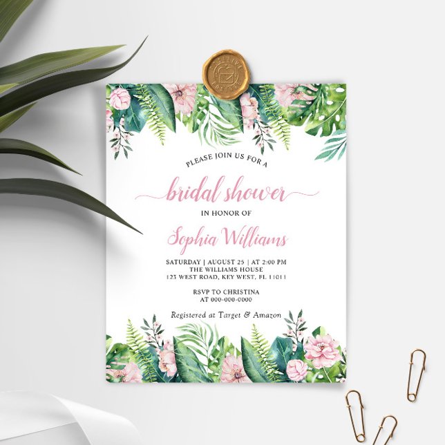Lámina Invitación a la ducha de novia con flores tropical (Subido por el creador)