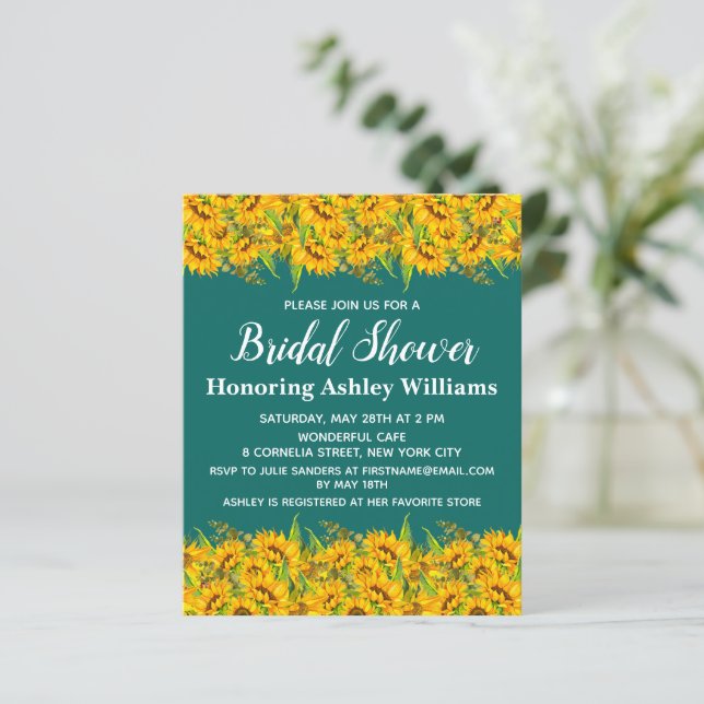 Lámina Invitación a la ducha de novia con girasoles de pr (Anverso de pie)