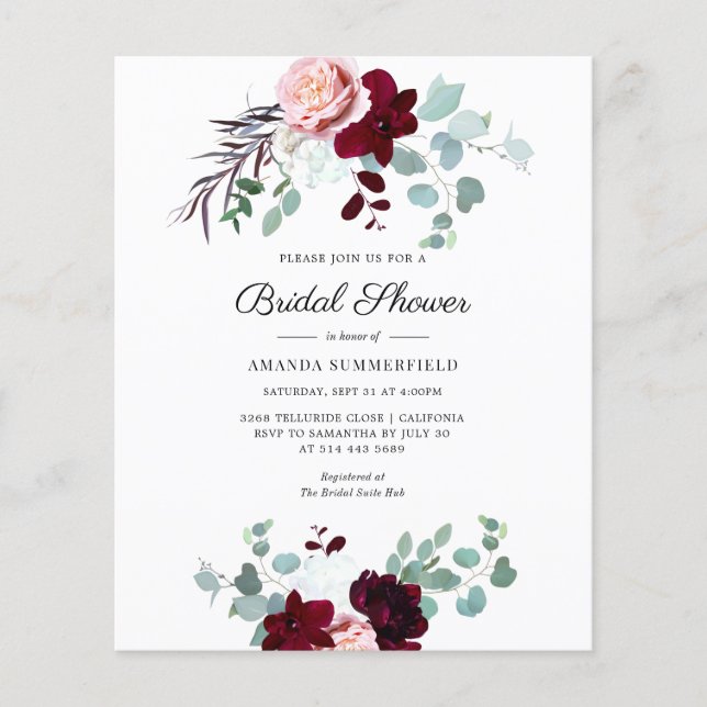 Lámina Invitación a la ducha de novia con guión floral de (Anverso)